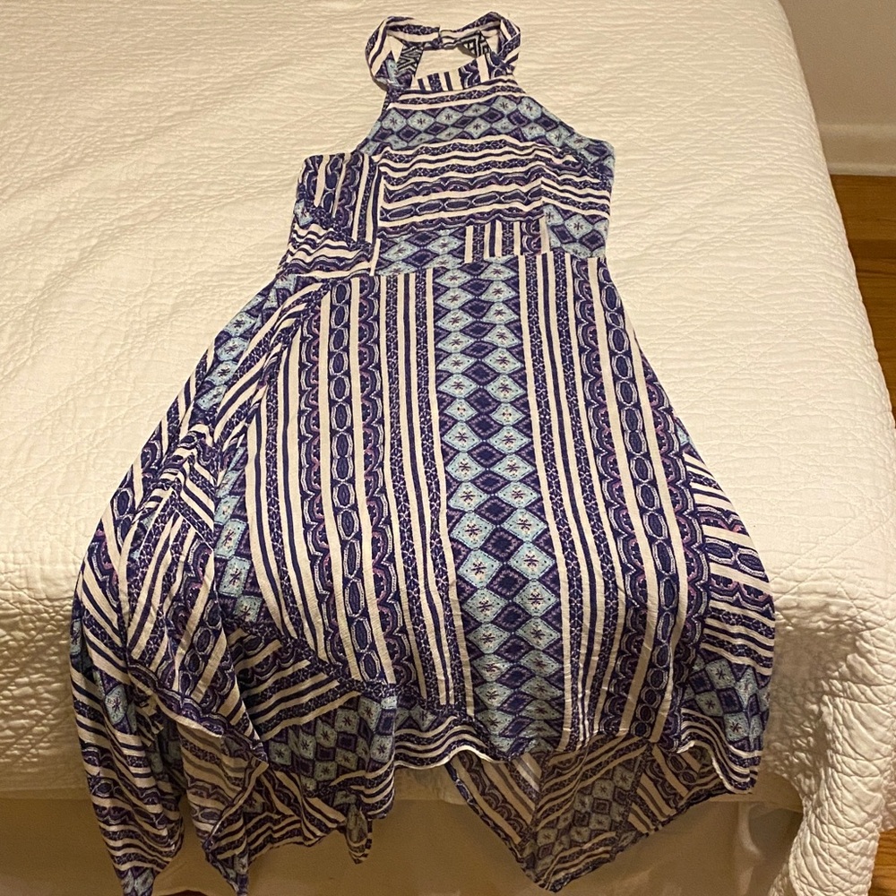 Blue & White Patterned Halter Summer Dress